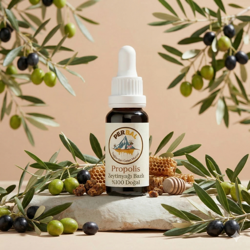 PERBAL zeytinyağı bazlı propolis, zeytin dalı yanında